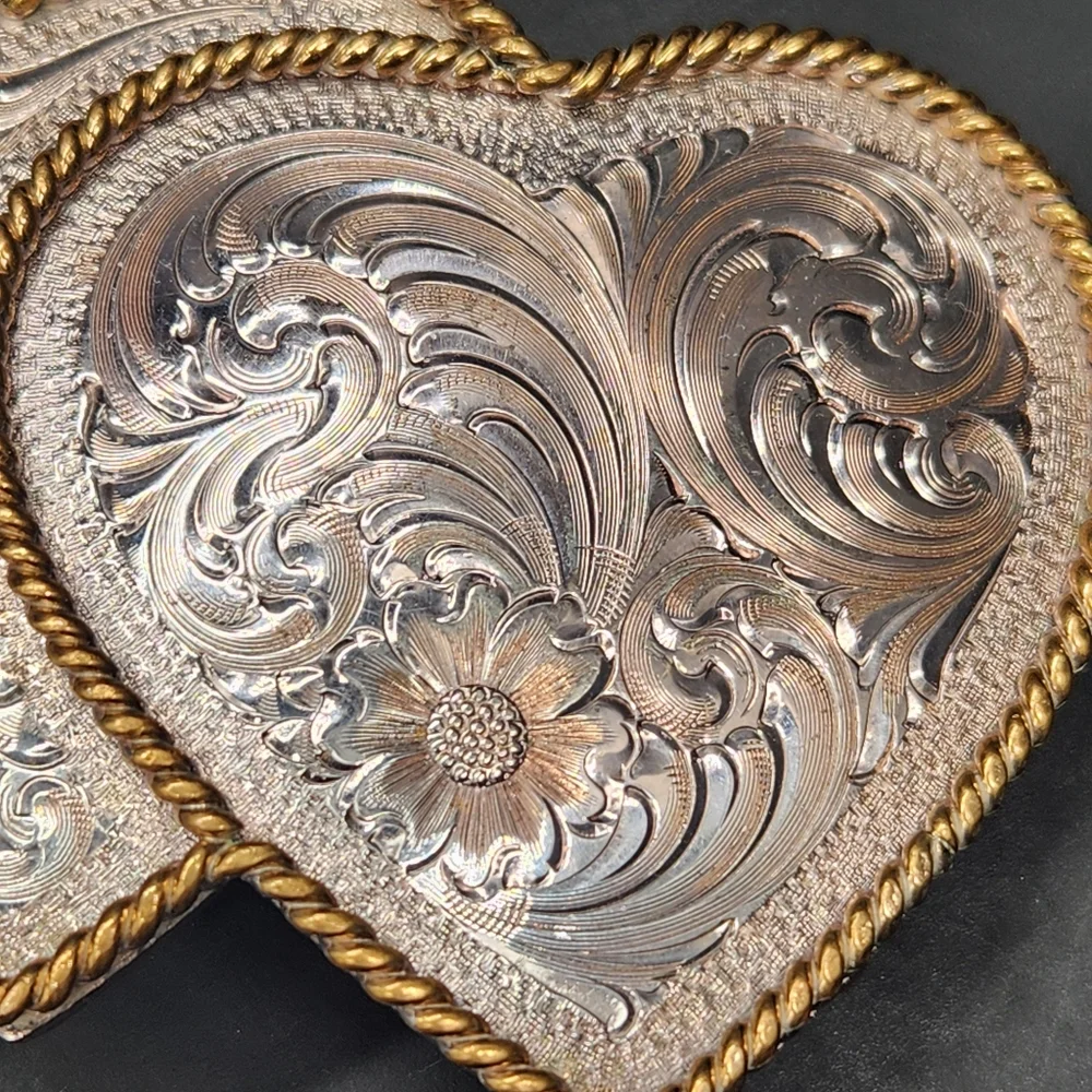 Montana Silversmiths Heart-Shaped Silver and Gold Belt Buckle